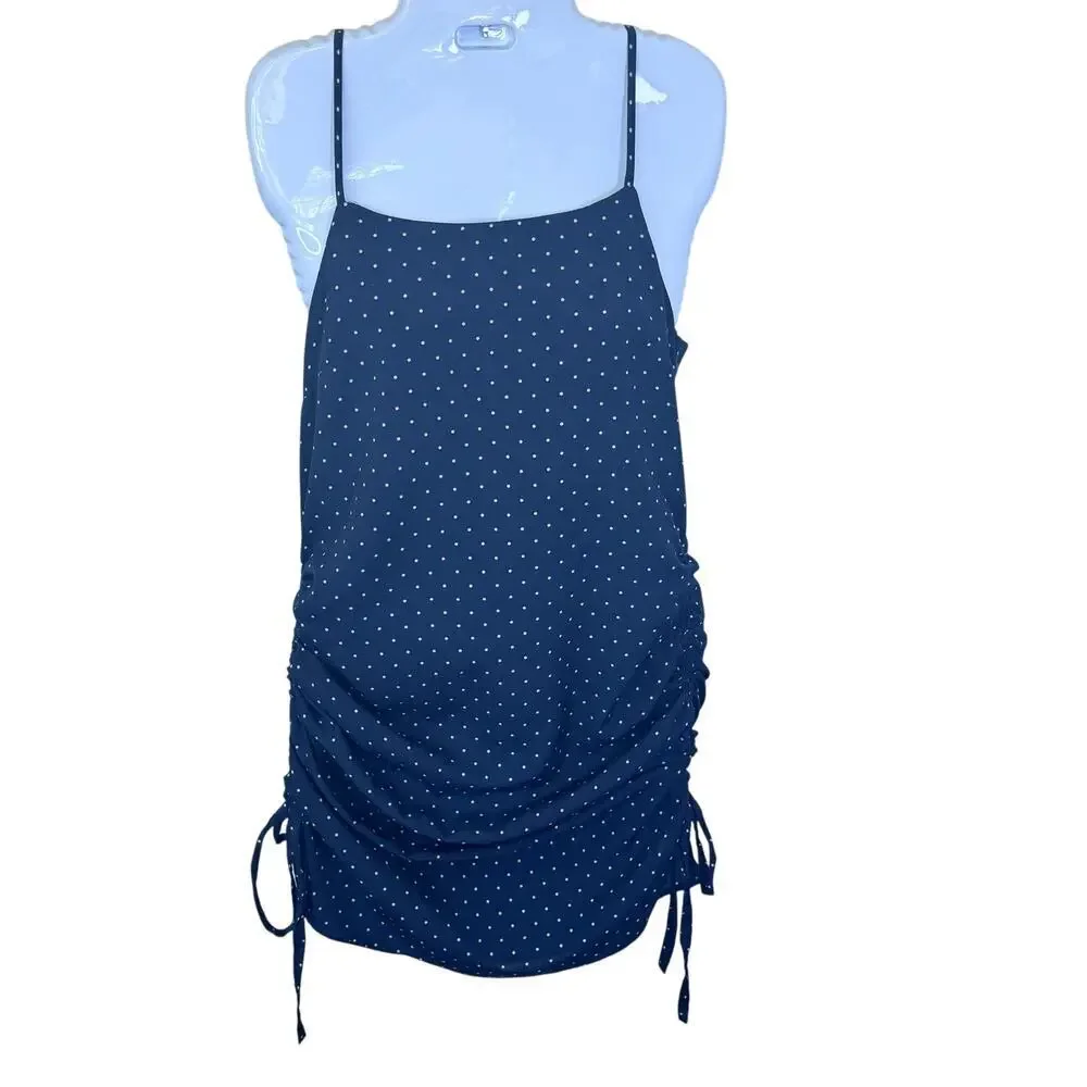 J.O.A. Just One Answer Navy Polkadot Convertible Dress Adjustable Side‎ Ruched S - Picture 3 of 12